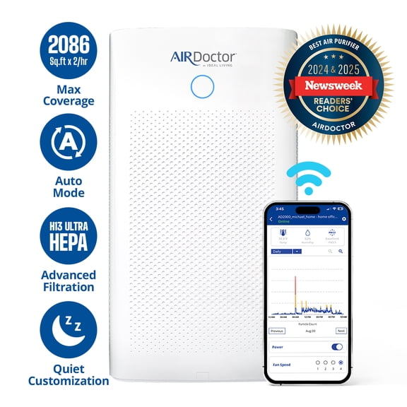 AIRDOCTOR AD5500i SMART HEPA Air Purifier for Extra Large Spaces & Open Concepts with UltraHEPA, Carbon & VOC Filters - Captures particles 100x Smaller than HEPA Standard