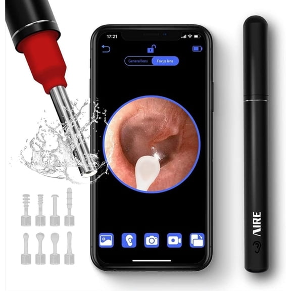 AIRE Ear Wax Removal, Wireless Ear Cleaner Tool 1080P HD WiFi with 6 LED Lights 3.5mm Camera, Waterproof Earwax Remove Otoscope Kit for Adults & Kids, Compatible with iPhone & Android