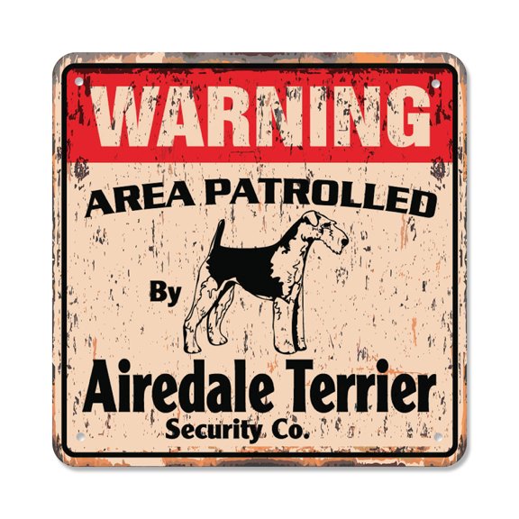 AIREDALE TERRIER Vintage Security Sign Area Patrolled pet pointer hunter vet dog hunt gift Rigid Plastic | Indoor/Outdoor | 14" Wide