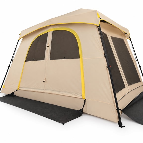 AIRFIND 10-Person Instant Cabin Tent with Rainfly, 3 Doors, Mesh Panels and Electrical Access Port for Family Camping, Coffee