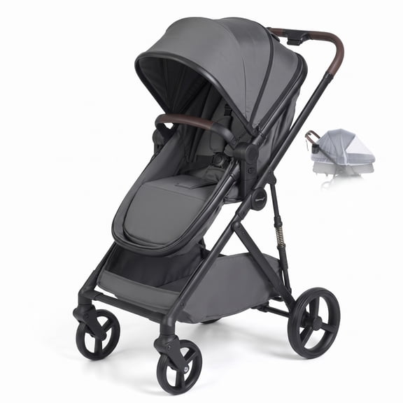 AIRFIND 2-in-1 Convertible Stroller with Bassinet Mode, Reversible Seat and Adjustable Canopy for Walks and Family Outings, Gray