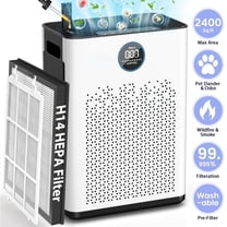 Air Purifiers for Allergies and Asthma up to 2400 Sq.ft, HEPA Air Purifiers with Washable Pre-Filter for Wildfire,Smoke, Pollen, Dust, Pet Fur & Odor, AP307, White Black