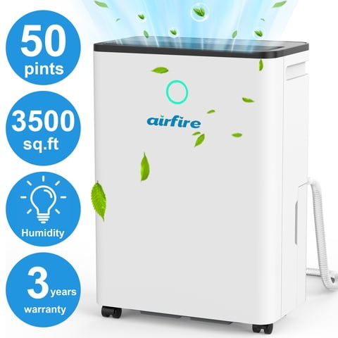 AIRFIRE Dehumidifier, 19 Pint (DOE) Dehumidifier with Drain Hose, Max 50 Pints 3500 Sq.Ft Dehumidifiers for Home Basement, 0.66 Gal Water Tank, Overflow Protection, Humidity Indicator