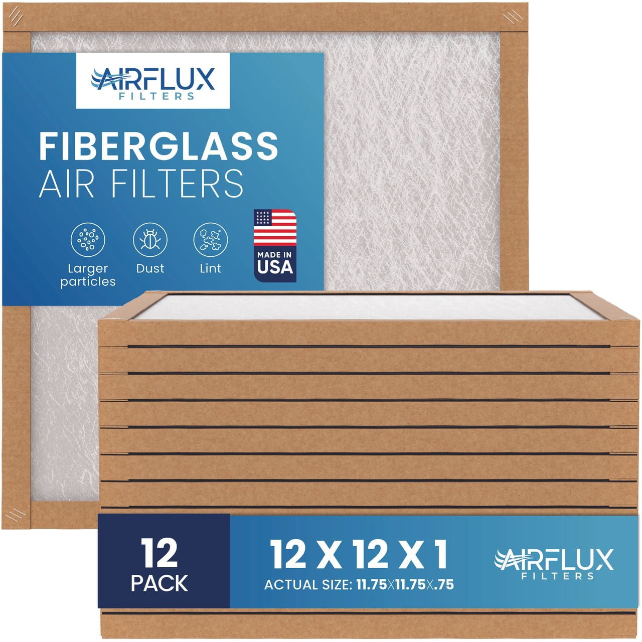 AIRFLUX Fiberglass Air Filter - 12x12x1 Air Filter 12 Pack - Non Pleated 12x12x1 Air Filters, Home Air Conditioner Filters, AC Filter, HVAC Filters, Furnace Filters for Dust - 1 YEAR SUPPLY