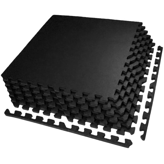 AIRHOP 0.56in Thick 24 Sq Ft Exercise Equipment Mats, 6 Tiles Upgraded Rubber Top with High Density EVA Foam, Large Interlocking Puzzle Gym Flooring for Home Gym, Heavy Weight Workout,Black