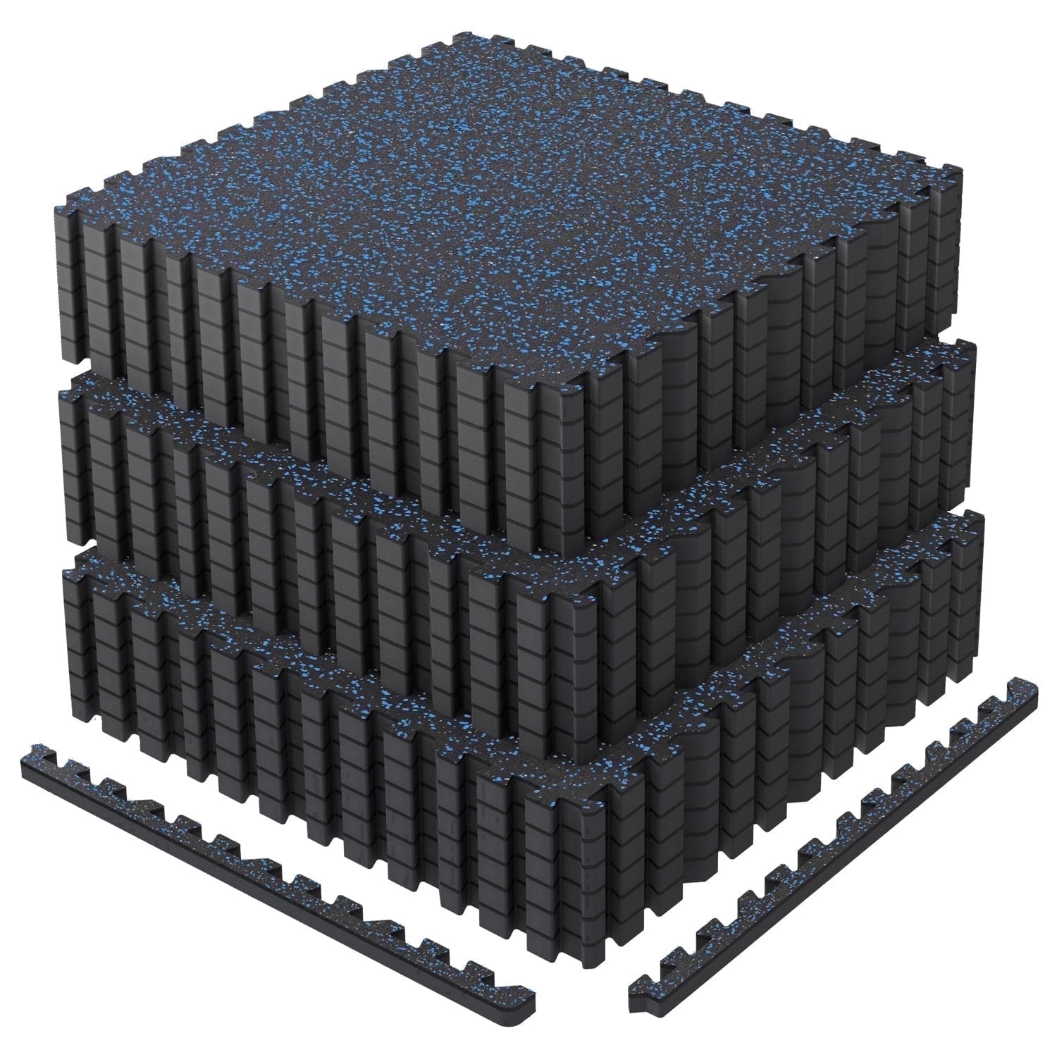 AIRHOP 0.79in Thick 72 Sq Ft Exercise Equipment Mats, 18 Tiles Upgraded Rubber Top with High Density EVA Foam, Large Interlocking Puzzle Gym Flooring for Home Gym, Heavy Weight Workout,Black & Blue