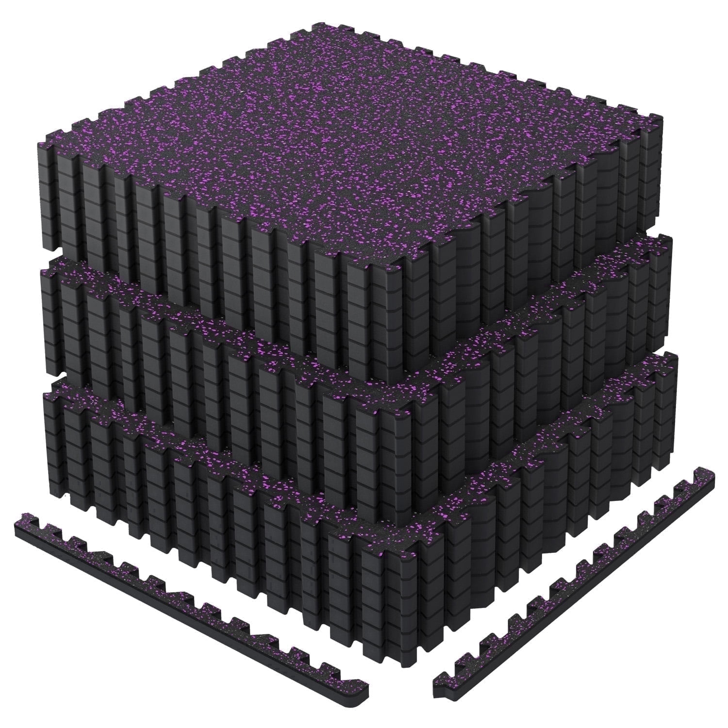 AIRHOP 0.79in Thick 72 Sq Ft Exercise Equipment Mats, 18 Tiles Upgraded Rubber Top with High Density EVA Foam, Large Interlocking Puzzle Gym Flooring for Home Gym, Heavy Weight Workout,Black & Purple