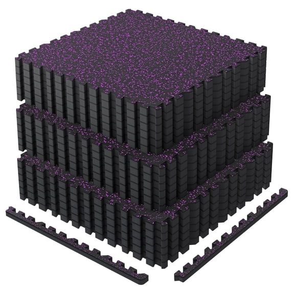 AIRHOP 0.79in Thick 72 Sq Ft Exercise Equipment Mats, 18 Tiles Upgraded Rubber Top with High Density EVA Foam, Large Interlocking Puzzle Gym Flooring for Home Gym, Heavy Weight Workout,Black & Purple