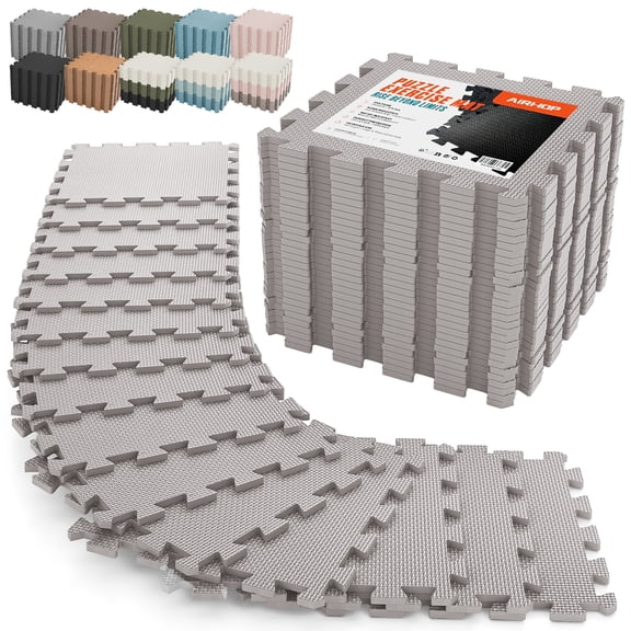 AIRHOP 18 PCS Gym Floor Mat, EVA Foam Puzzle Gym Mat, High-Density Interlocking Foam Floor Tiles for Home Gym, Play Workout Garage Kitchen Flooring 12.6"x12.6"x0.9"