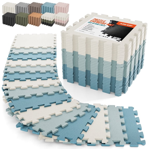 AIRHOP 18 PCS Gym Floor Mat, EVA Foam Puzzle Gym Mat, High-Density Interlocking Foam Floor Tiles for Home Gym, Play Workout