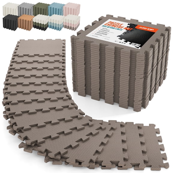 AIRHOP 18 PCS Gym Floor Mat, EVA Foam Puzzle Gym Mat, High-Density Interlocking Foam Floor Tiles for Home Gym, Play Workout Garage Kitchen Flooring 12.6"x12.6"x0.4"
