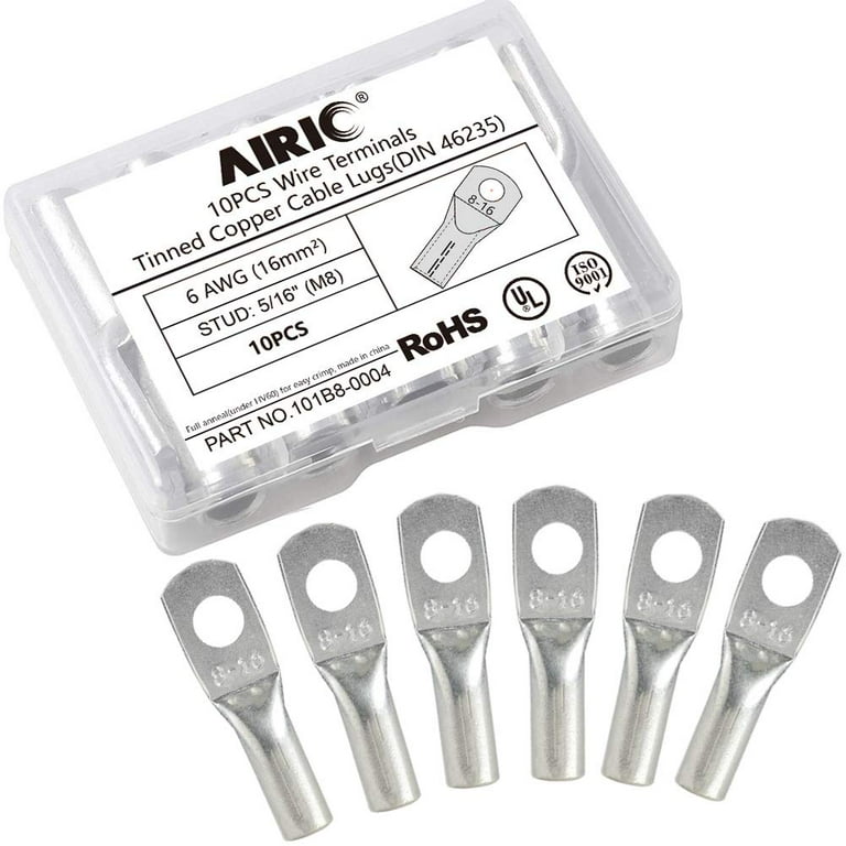 AIRIC 20pcs UL Listed 1/0 AWG - 5/16" (M8) Battery Cable Lugs, Heavy