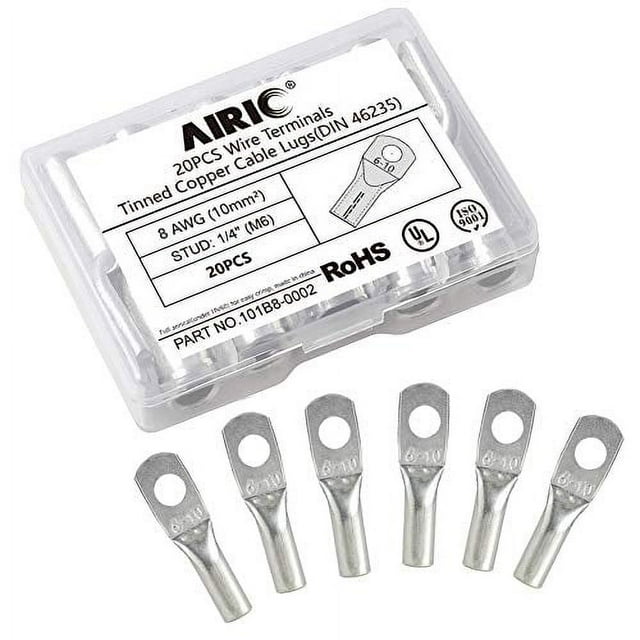 AIRIC 8 Gauge Wire Lugs 20pcs UL Heavy Duty Cable Lugs 8 AWG 1/4" Stud