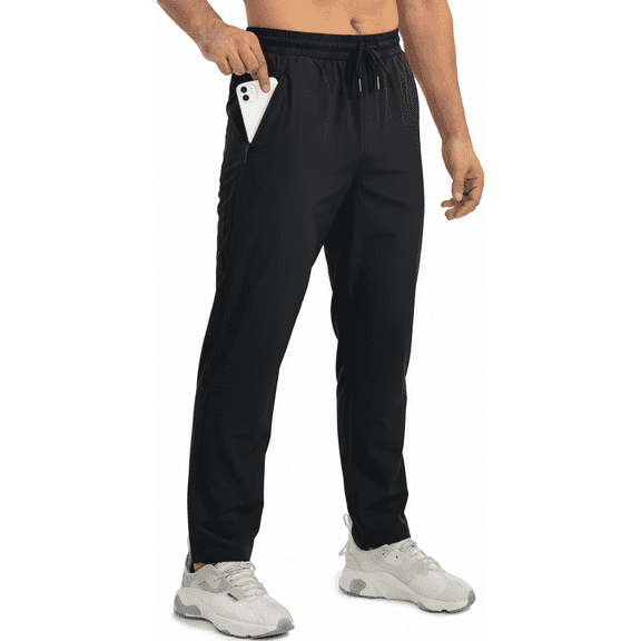 Puztloy Mens Sweatpants with Zipper Pockets Joggers for Men Elastic Waist Outdoor Sweatpants Suitable for Jogging, Running and Training Black