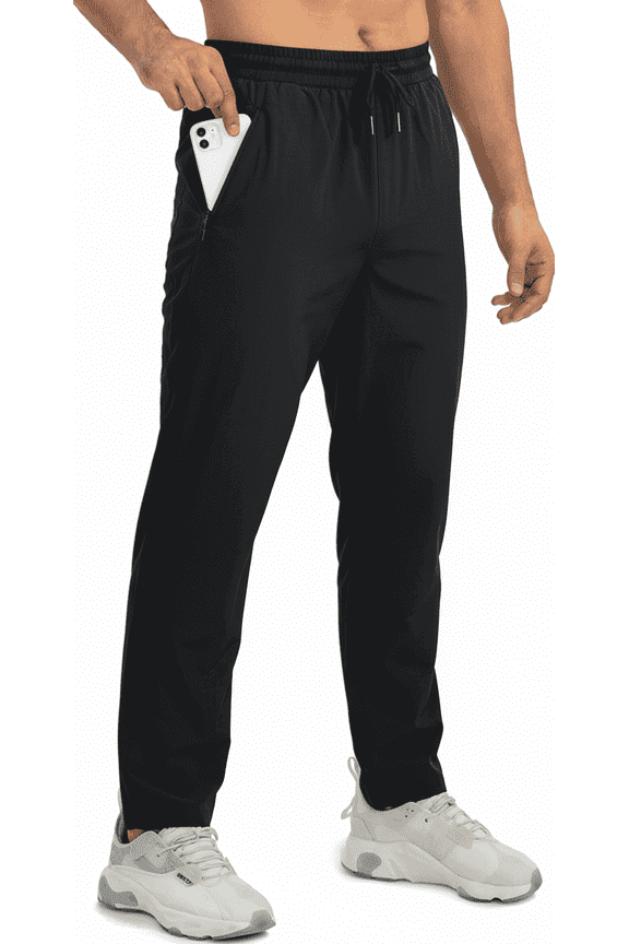 Mens Sweatpants with Zipper Pockets Joggers for Men Elastic Waist Outdoor Sweatpants Suitable for Jogging, Running and Training Black