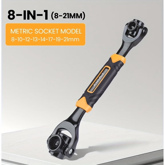 AIRJA 8-In-1/52-In-1 Socket Wrench, Flexible Multi Functional Dog Bone with Rubber Handle, 360 Degree Rotating Head, Any Size Standard Span for Auto Repair And More