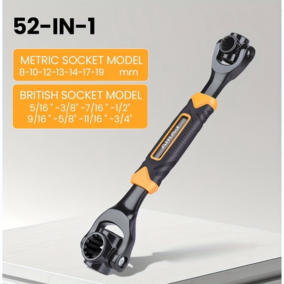 AIRJA 8-In-1/52-In-1 Socket Wrench, Flexible Multi Functional Dog Bone with Rubber Handle, 360 Degree Rotating Head, Any Size Standard Span for Auto Repair And More