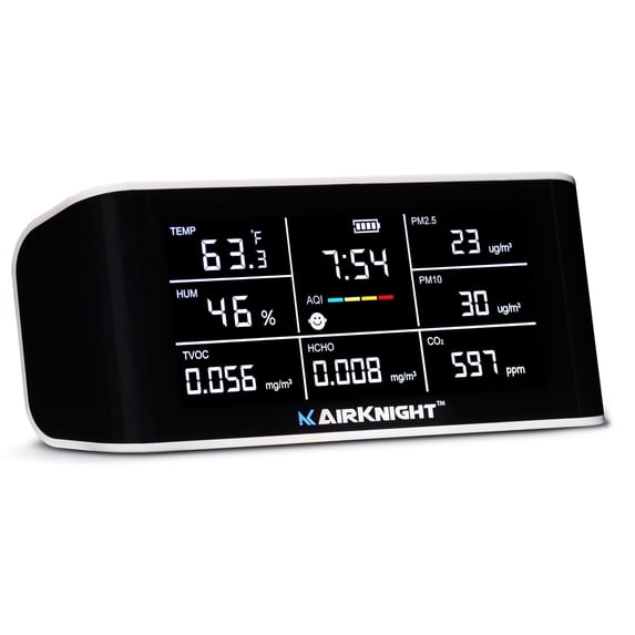 AIRKNIGHT 9-In-1 Indoor Air Quality Monitor Indoor Portable CO2 Monitor, VOC Sensor, Formaldehyde Detector, AQI, PM2.5 + 4 More Home Monitoring, Air Quality Tester – Confined Space Clean Air Monitor