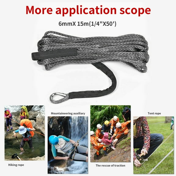 AIRKOUL 1/4"x50' Car Tow Rope Synthetic Winch Rope Line Recovery Cable Rope 10000LBS 4WD ATV UTV w/ Sheath