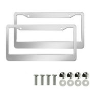 AIRKOUL 2Pcs License Plate Frame Stainless Steel Metal Tag Cover With Screw Caps,Silver