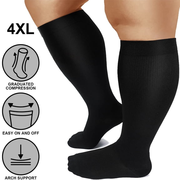 AIRKOUL 3Pcs Compression Socks, Plus Size Compression Socks for Women Men Wide Calf, Support Stockings for Running,4XL