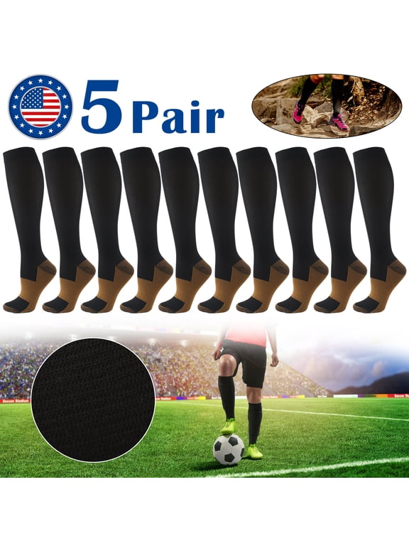 5 Pairs Copper Compression Socks High Sport Knee High Compression Socks Improves Circulation, Reduces Swelling & Pain for Nurses, Running, XXL