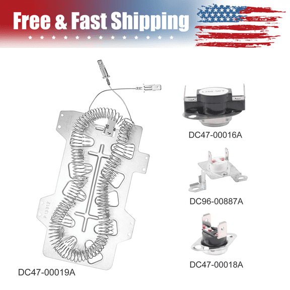 AIRKOUL DC47-00019A Dryer Heating Element with DC47-00018A DC96-00887A fit for Samsung