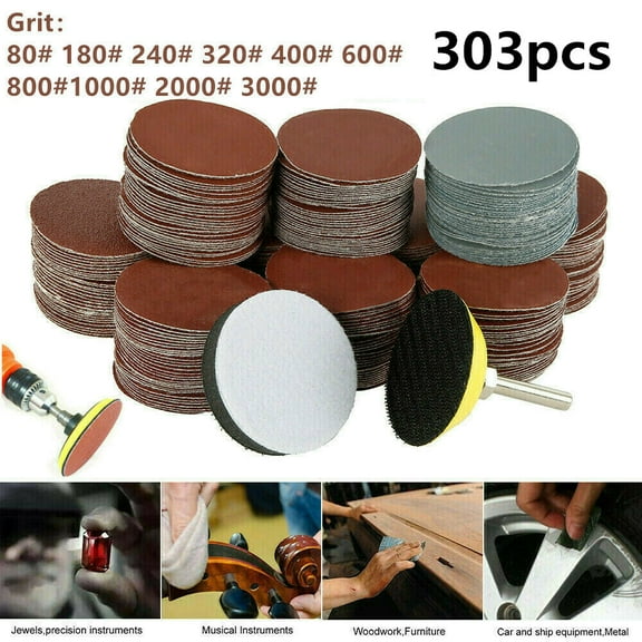 AIRKOUL Grit Paper Abrasive Polish Pad Set Sander Disc Sanding 50mm 2in 80-3000 303Pcs