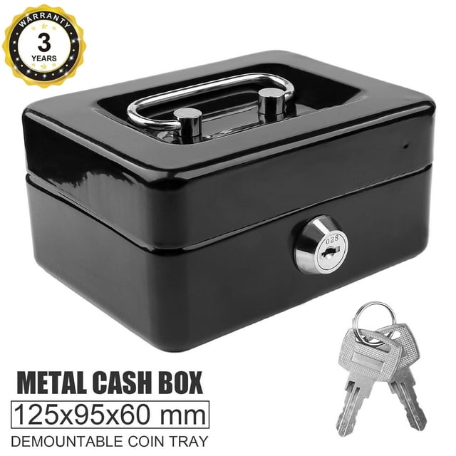 AIRKOUL Mini Locking Steel Cash Lock Box with 2 Keys Security Money