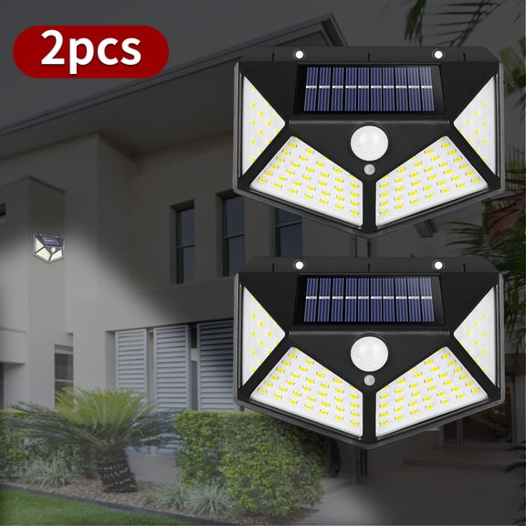 AIRKOUL Outdoor Security Light, 100 LED Solar Wall Light Powered PIR Motion Sensor Waterproof 270° Wall Light,2PCS