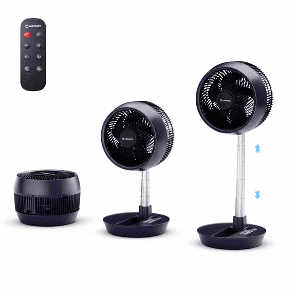 Airmate 30dB Folding Oscillating Standing Fan 15" to 25" Adjustable Height, 8 Speed Airflow Desk Fan with Remote 8H Timer for Bedroom Office & Travel