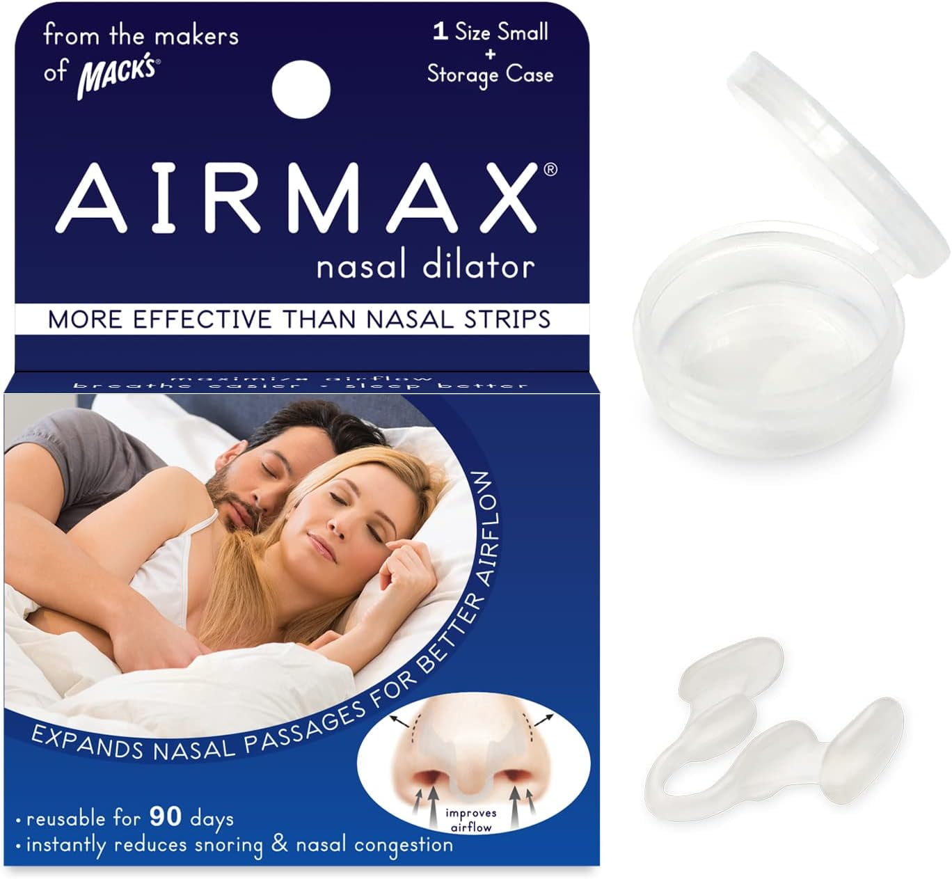 AIRMAX Nasal Dilator for Better Sleep - Natural, Comfortable, Anti Snoring Sleep Aid Solution for Maximum Airflow and Easier Breathing (Small - Clear)