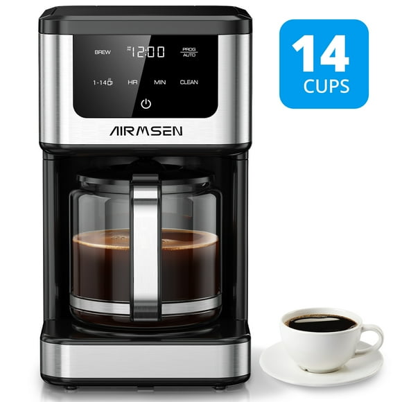 AIRMSEN 14-Cup Coffee Maker with Adjustable Brew Sizes, Programmable Coffee Machine with 71oz Glass Carafe, Drip Coffee Pot, 2-Hour Keep Warm, Auto-off