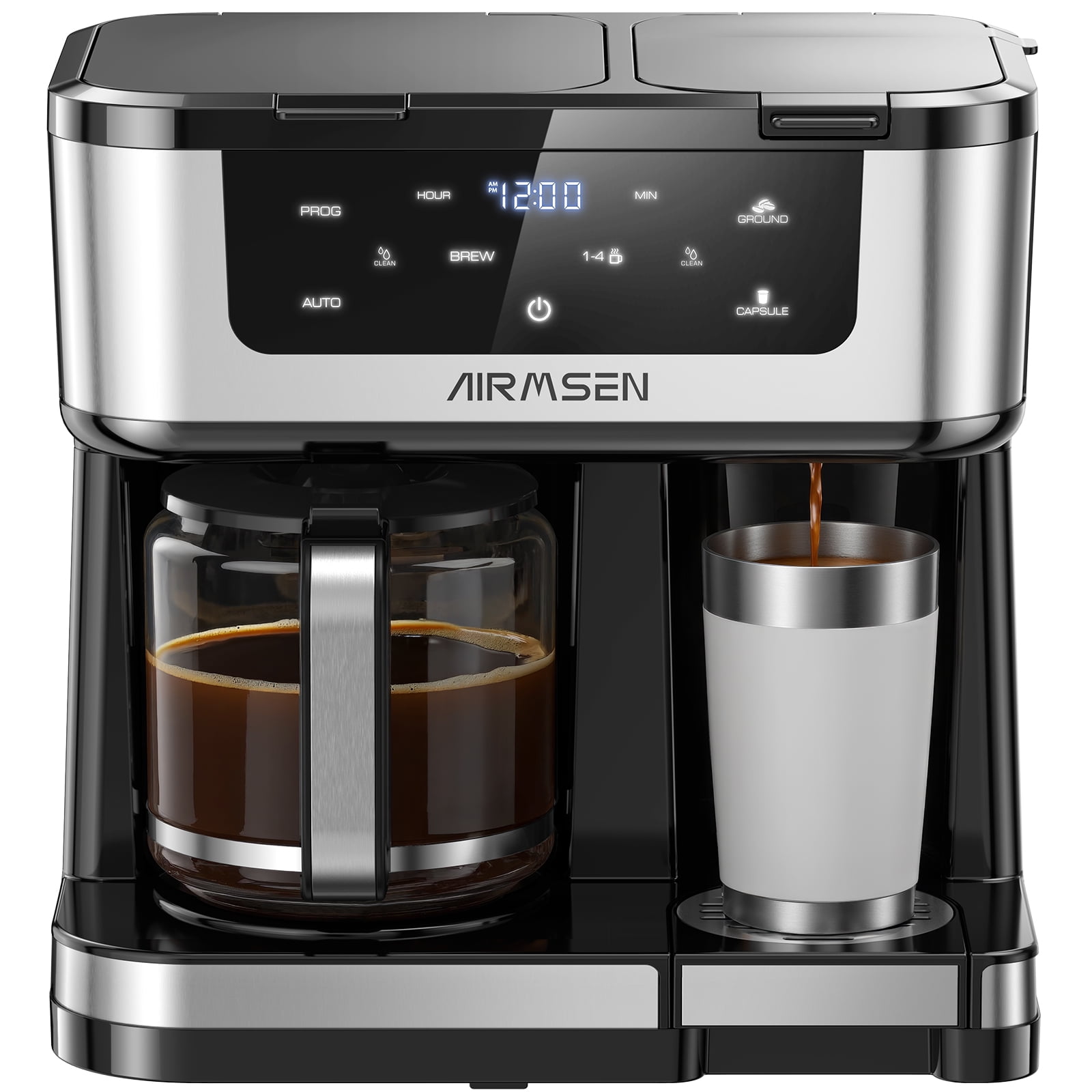 AIRMSEN 12-Cup Drip Coffee Maker with K Cup Combo, Programmable Coffee Machine with 1-4 Cup Setting, Single Serve or Coffee Pot, Auto Shut-off, Spill-Free Spout