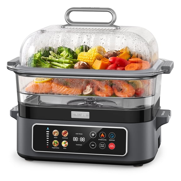 AIRMSEN 1500W Glass Food Steamer for Cooking, 13 QT Electric Vegetable Steamer, 12H Delay Start & Auto Warm Mode, BPA-Free, Dishwasher-Safe Parts