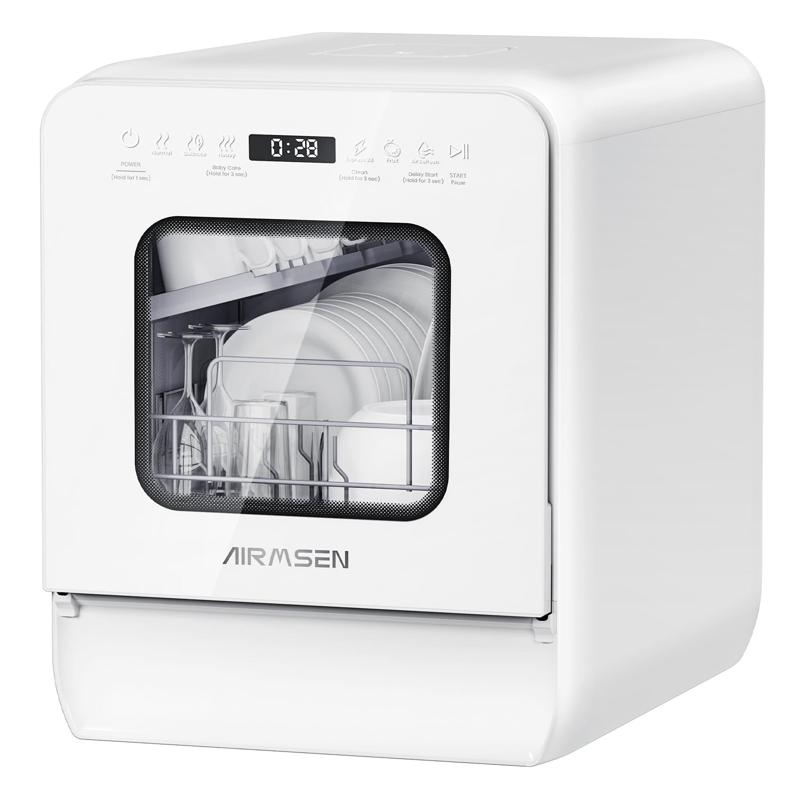AIRMSEN 9-Program Portable Countertop Dishwasher with 5L Built-in Water Tank, 14.6" Wide Mini Dishwasher Upgrade Self-Cleaning Washing, 24H Delay Start and Energy-Saving, for Apartments & RVs, White