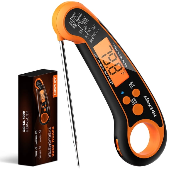 AIRMSEN Digital Instant Read Meat Thermometer for Grill and Cooking, Fast Precise IP67 Waterproof Food Thermometer with Backlight & Calibration for Kitchen Oil Deep Fry BBQ Candy Thermometer
