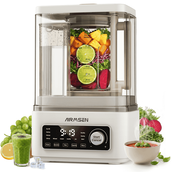 AIRMSEN 9-in-1 Hot & Cold Professional Blender, Independent Water Supply System & Steam Heating, 1200W+500W, 51 Oz Kitchen Milkshake Smoothie Maker with Stainless Steel Blades for Nuts, Frozen Fruits