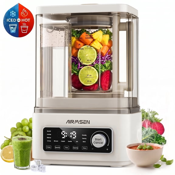 AIRMSEN 9-in-1 Blender for Kitchen, Professional Hot & Cold Blender for Smoothies, Soup, Soy Milk & Nut Milk, 51 oz Glass Jar, Independent Water Tank