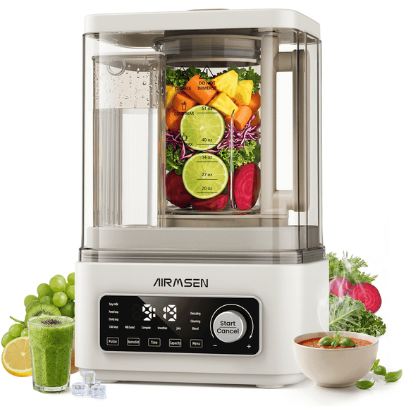 AIRMSEN 9-in-1 Hot & Cold Professional Blender, Independent Water Supply System & Steam Heating, 1200W+500W, 51 Oz Kitchen Milkshake Smoothie Maker with Stainless Steel Blades for Nuts, Frozen Fruits