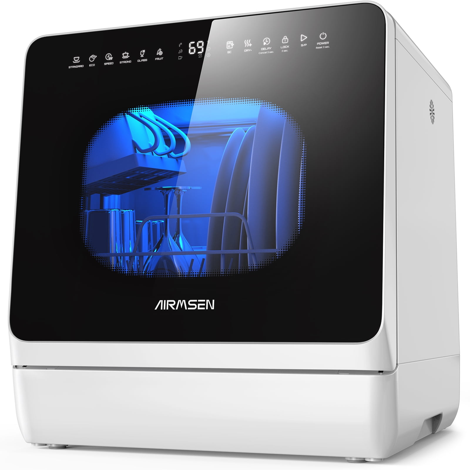 AIRMSEN Countertop Dishwasher with Salt Chamber, Portable Mini Dishwasher with 5L Built-in Water Tank, 18H Delay Start & ECO Mode, Ideal for Apartments & RVs, TDQR09