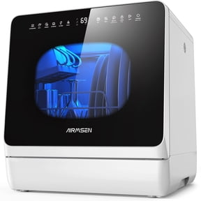 AIRMSEN Countertop Dishwasher with Salt Chamber, Portable Mini Dishwasher with 5L Built-in Water Tank, 18H Delay Start & ECO Mode, Ideal for Apartments & RVs, TDQR09