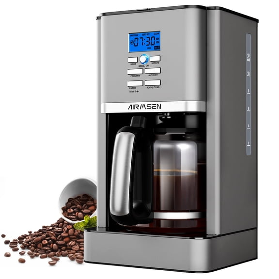 AIRMSEN Stainless Steel 12 Cup Drip Coffee Maker, Programmable Coffee Machine Self-Cleaning