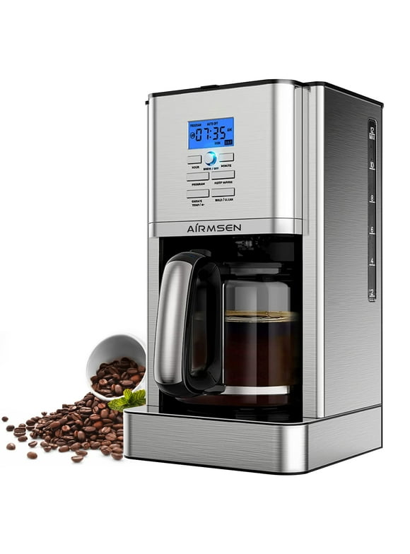 AIRMSEN Stainless Steel 12 Cup Drip Coffee Maker, Programmable Coffee Machine Self-Cleaning
