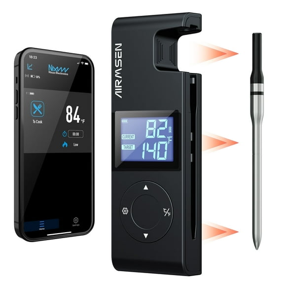 AIRMSEN 600FT Wireless Meat Thermometer, Bluetooth 5.4 Digital Food Cooking Thermometer with Standalone Base, 72H Battery & 20-Min Meat Probe, for Oven, Smoker, Grill, BBQ, and Rotisserie