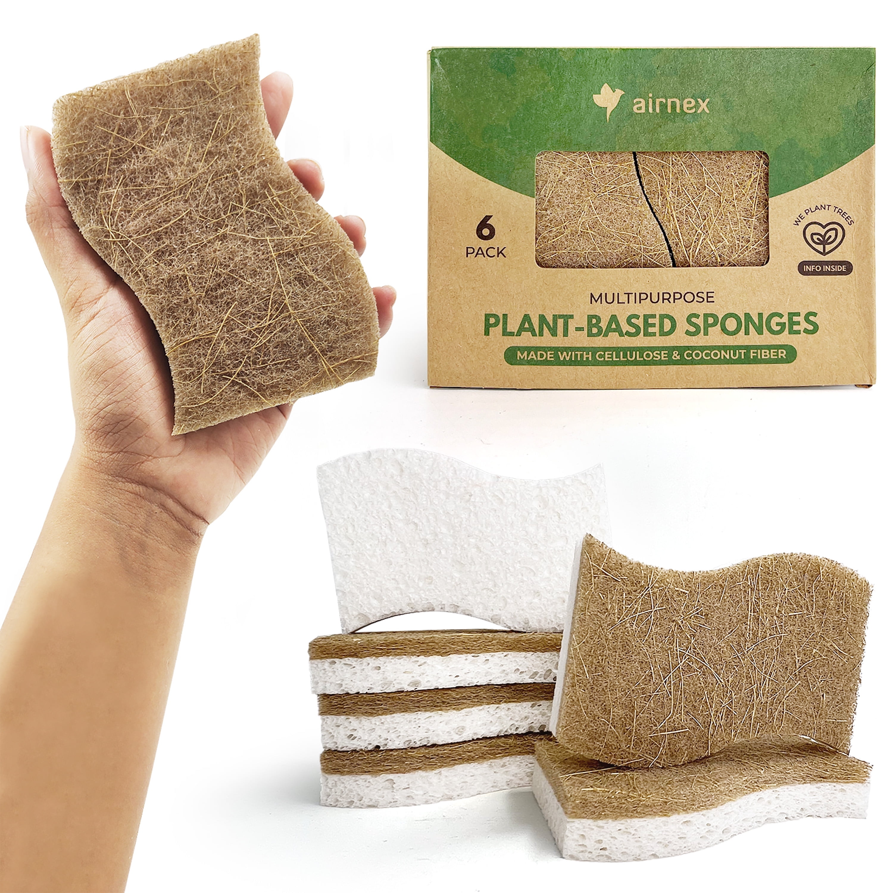 AIRNEX Cellulose & Coconut Natural Kitchen Scrub Sponges