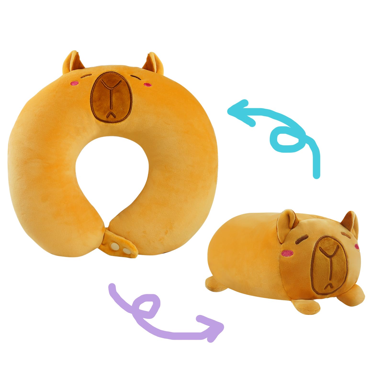 AIROTO Capybara Kids Neck AIF4 Pillow Cozy & Cute 2in1 Plush Travel