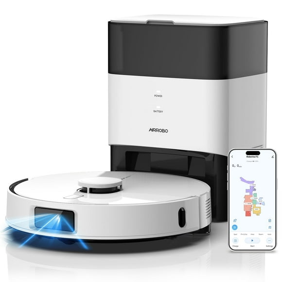 AIRROBO L60+ Self-Empty Robot Vacuum and Mop Cleaner with Ultrasonic Carpet Detection,6000Pa Suction,Laser Obstacle Avoidance,240min Long Runtime