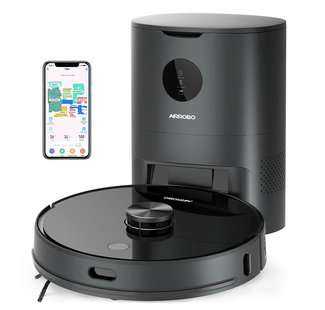 AIRROBO T10+ Robot Vacuum Cleaner, Smart Robotic Vacuums with Auto Dirt Disposal, 250Min Runtime