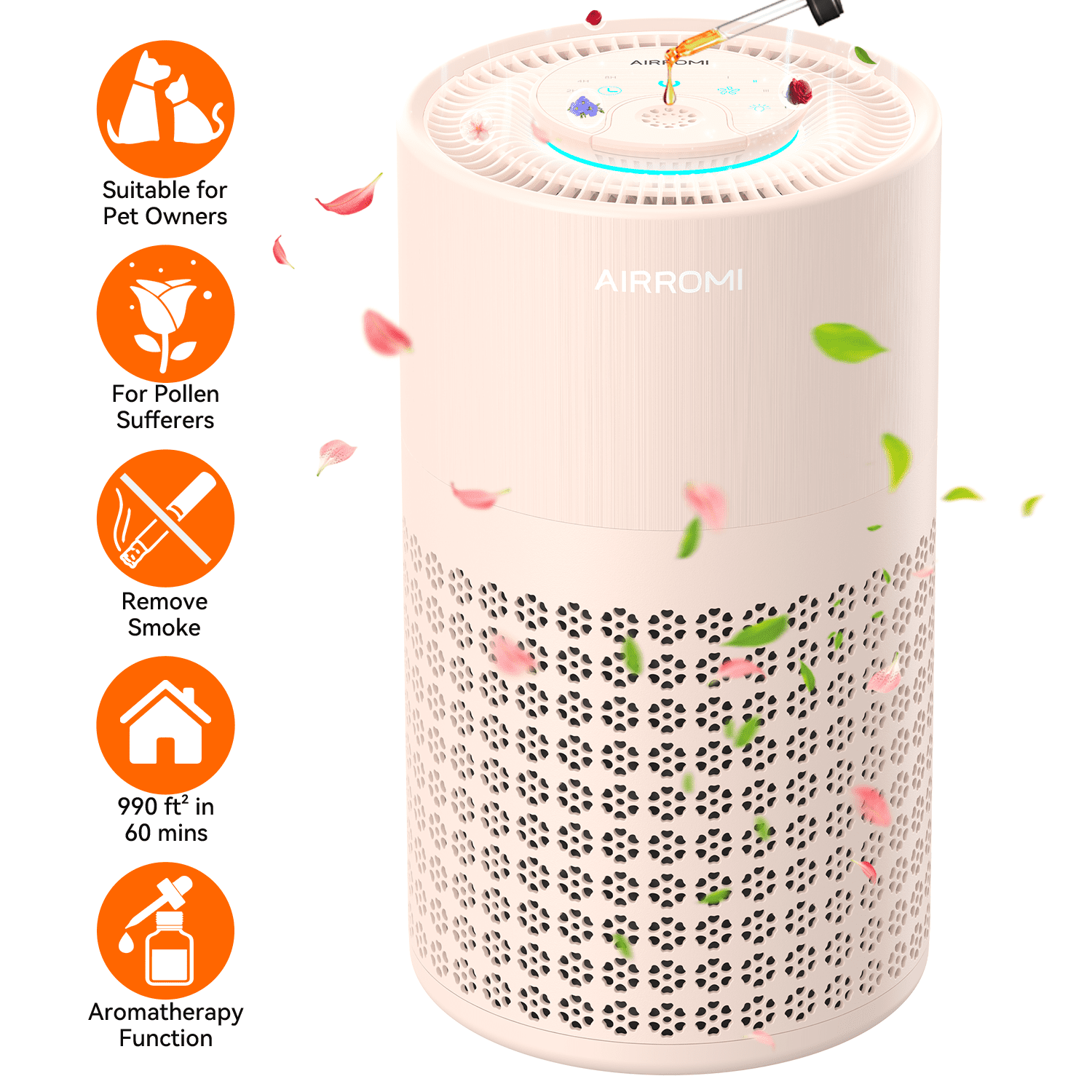 AIRROMI Air Purifier for Home Bedroom, 990 Sq Ft, 3-in-1 Filter HEPA ...